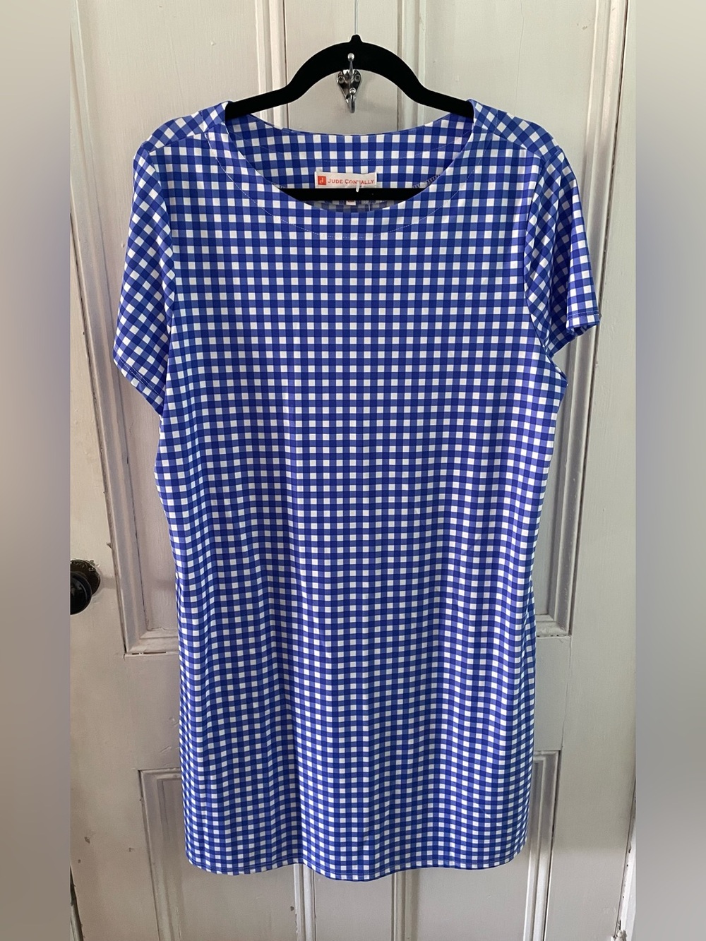 Jude Connally Ella Dress NWT Blue Cobalt Gingham Made in USA Women's XL